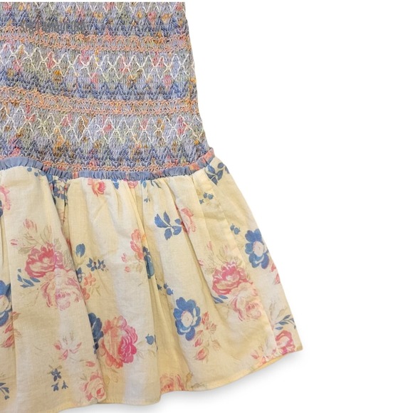 LoveShackFancy Floral Mini Skirt in Cream and Blue - Picture 8 of 15